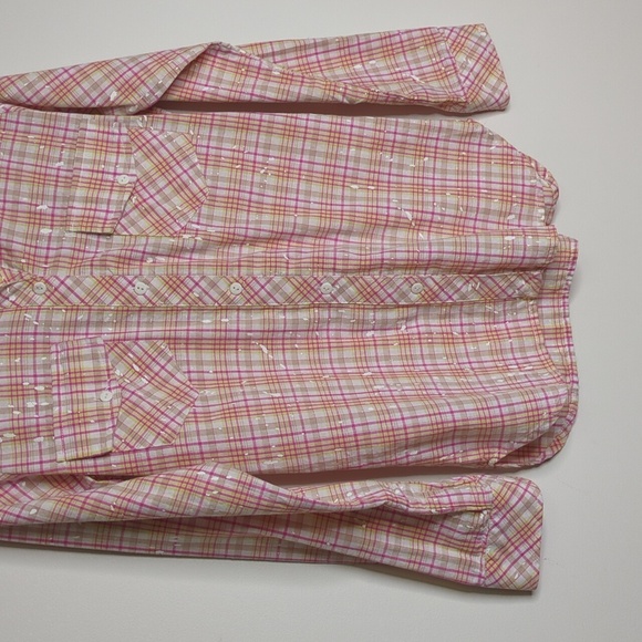 Generation Love Paint Splatter Plaid Button Up Pink and Yellow Size S Cotton - Picture 7 of 9